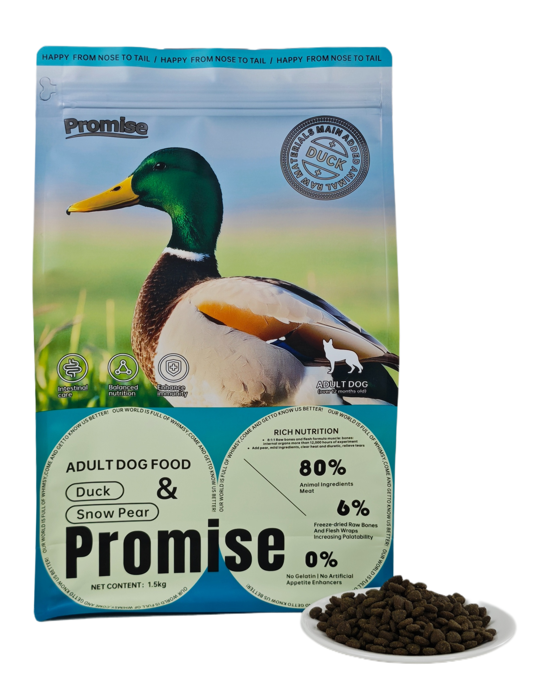 Duck and pear dog food